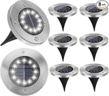 8 Pack Solar Ground Lights, Modern Outdoor Waterproof LED Landscape Lights, Cold Color, 12 LEDs Each, Pathway | Lumora