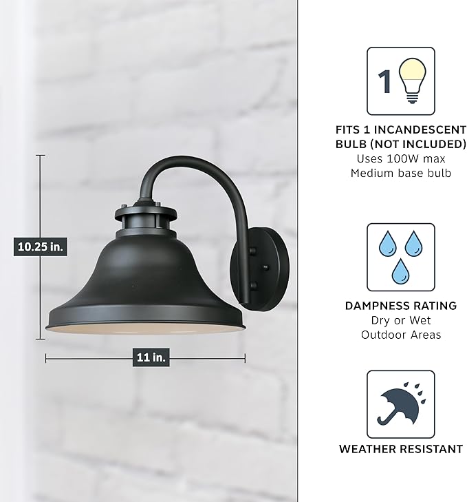 DESIGNERS FOUNTAIN Bayport Outdoor Light Fixture, 10.25 Inch Exterior Wall Lantern Sconce for Front Door, Patio and Porch, Bronze, 31331-BZ