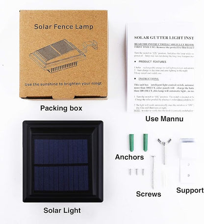 KEENZO Solar Powered Gutter Lights Waterproof Outdoor Dusk to Dawn 25 LED Deck Fence Wall Stair Step and Yard Cool/Warm White LED Eaves Garden Landscape Pathway (Cool White Light_2 PCS, Black)