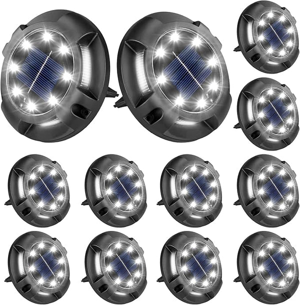 Fohil 12 Pack Solar Ground Lights Outdoor,12 LEDs Solar Disk Lights Waterproof In-ground Lights for Pathway Lawn | Lumora