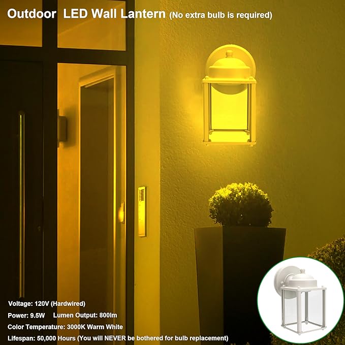 LIT-PaTH Outdoor LED Wall Lantern, Wall Sconce Porch Lighting Fixture, 3000K Warm White, 9.5W 800 Lumen, Aluminum | Lumora