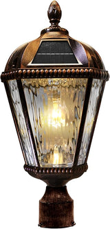 Gama Sonic Outdoor Solar Post Light, Brushed Bronze Finish Aluminum, Royal Bulb, Clear Rain Glass, 3-inch Fitter | Lumora