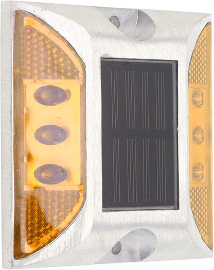 Solar Driveway Lights, Cast Aluminum IP68 Light with 72H Runtime for Pathway and Highway Marking (Yellow)