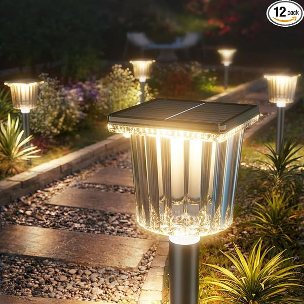 12-Pack Super Bright Solar Pathway Lights Outdoor Powered,Adjustable Warm&Cool White,Waterproof IP65 Solar Garden | Lumora