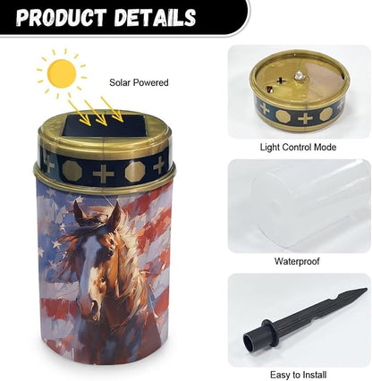 Solar Garden Stake Lights Horse American Flag Print Auto On/Off Solar Pathway Lights