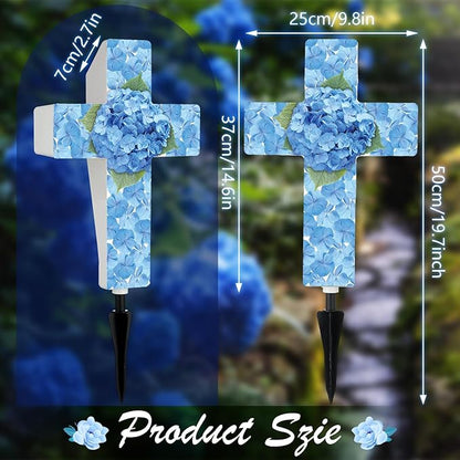 Yousoontic Hydrangea Solar Stake Light for Outdoor Memorial Hydrangea Garden Cross Stake Light for Grave Cemetery Blue Flower Solar Cross Garden Decor for Home Patio Yard Pathway Lawn Decoration