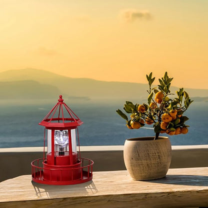 Solar Lighthouse Rotating Light, 360 Degree Rotating Lamp Waterproof Statue Rotating Lights, Courtyard Decoration Waterproof Garden Smoke Towers Statue Lights for Lawn Patio Pond Yard Decor