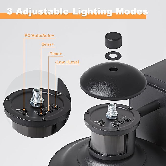OKELI Patio Wall Light Fixture with Dual GFCI Outlets, Outdoor Light with Outlet, Motion Sensor Dusk-to-Dawn, Vintage Industrial Black Lantern, for Porch Patio Garage (2 Pack)