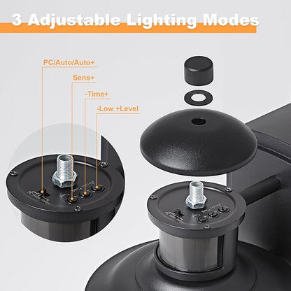 OKELI Patio Wall Light Fixture with Dual GFCI Outlets, Outdoor Light with Outlet, Motion Sensor Dusk-to-Dawn, Vintage Industrial Black Lantern, for Porch Patio Garage (2 Pack)
