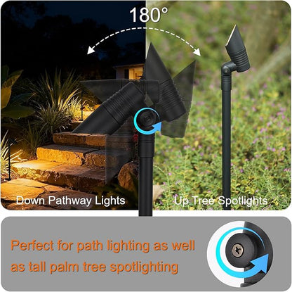 Mini Landscape Spotlights Low Voltage, 16'' Tall Pole, 5CCT 5W 12V LED Landscape Spot Lights Wired for Outdoor House Yard Palm Tree Pathway Path Sidewalk, 60° Beam Angle, Black, 6PK