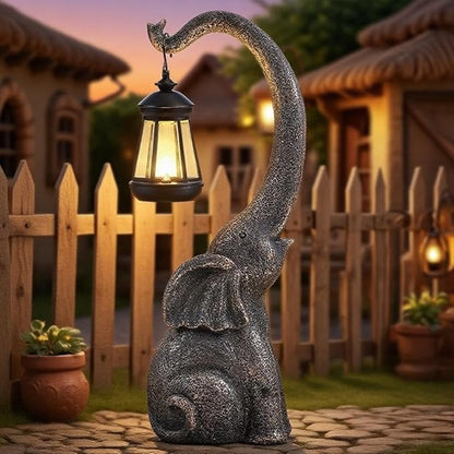 Elephant Garden Statue with Solar Lights, Outdoor Elephant Statues, Porch Decor for Outside Patio Lawn Porch Balcony, Elephant Figurine Decor, Birthday Gifts for Women Mom Grandma Animal Lovers