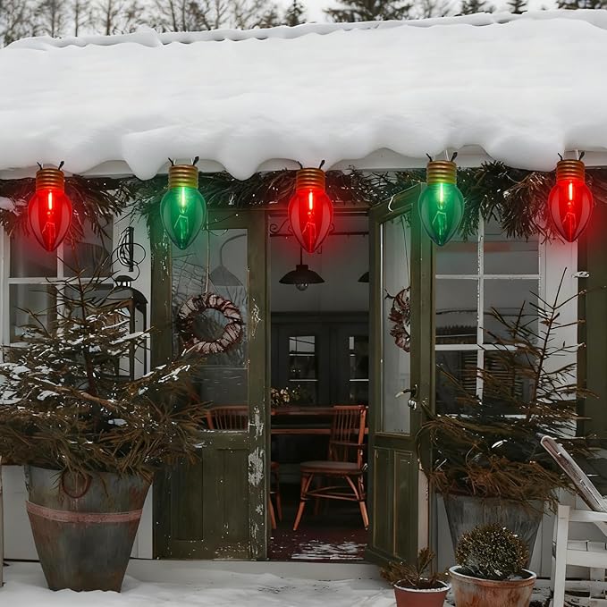 SUNSGNE Red and Green Giant Christmas Lights, 16FT Red and Green LED Christmas Lights with 10 Count 5'' Clear Glossy LED Bulbs for Xmas Roofline Patio Backyard Decorations