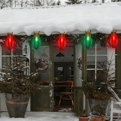 SUNSGNE Red and Green Giant Christmas Lights, 16FT Red and Green LED Christmas Lights with 10 Count 5'' Clear Glossy LED Bulbs for Xmas Roofline Patio Backyard Decorations