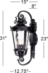 John Timberland Casa Marseille European Outdoor Wall Light Fixture Textured Black Scroll Arm 31" Clear Hammered | Lumora