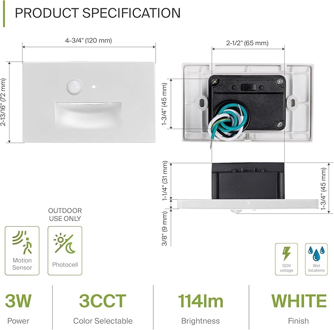 ASD LED Recessed Step Light Fixture, Dusk to Dawn Outdoor Tread Lighting | 3CCT, Motion Sensor, Photocell | Lumora