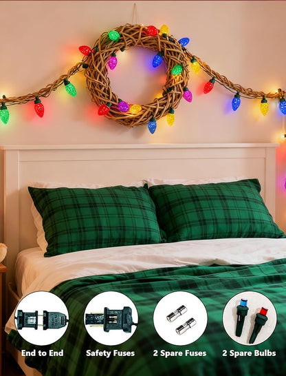 26Ft LED Valentine's Day String Lights Outdoor, C7 Vintage Christmas Lights with 52 Multicolor Strawberry Bulbs, Plug in Fairy Lights for Indoor Patio Porch Garden Party Wedding Roofline House Decor