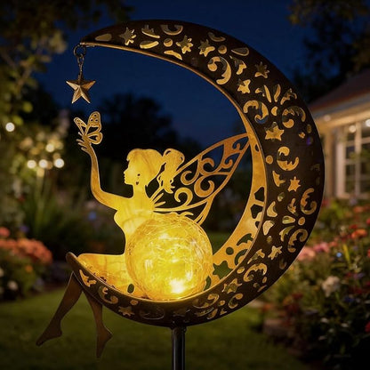 Solar Moon Stake Light, Fairy Garden Sculpture, Outdoor Waterproof Yard Art for Patio Lawn Decor, Mother's Day Spring Easter Gifts for Mom Grandma Women, Housewarming House Gift, Easy Install