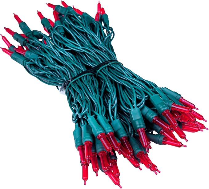 Novelty Lights Vintage Style T5 Red LED Christmas Lights, 35 Feet Green Wire String of 70 Mini Bulbs, UL Listed Indoor/Outdoor Tree Lighting