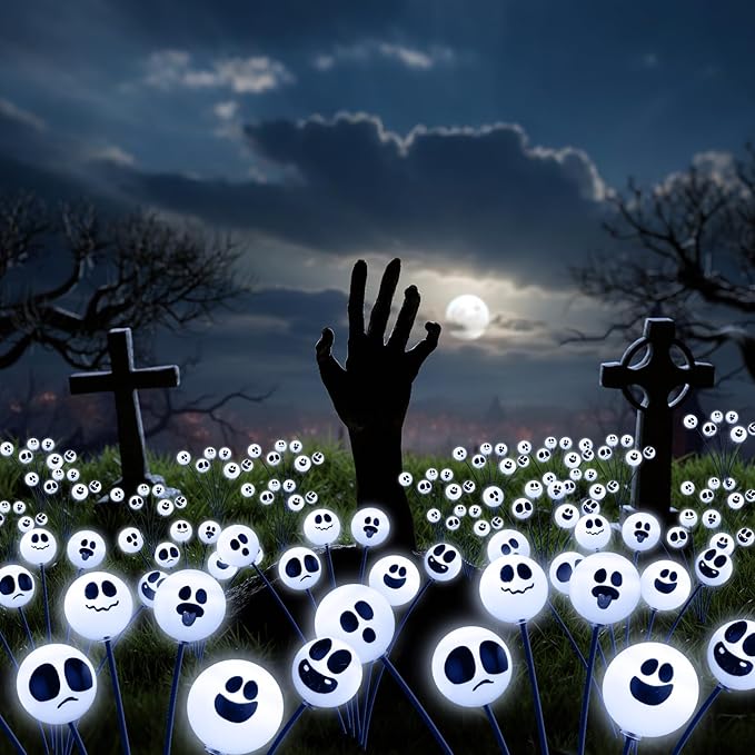 Tuanse 4 Pcs Outdoor Halloween Decorations Waterproof Halloween Solar Lights Scary Ghost Lights for Garden Yard Lawn Pathway (White)