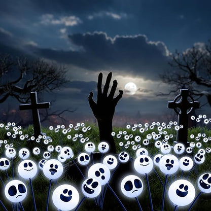 Tuanse 4 Pcs Outdoor Halloween Decorations Waterproof Halloween Solar Lights Scary Ghost Lights for Garden Yard Lawn Pathway (White)