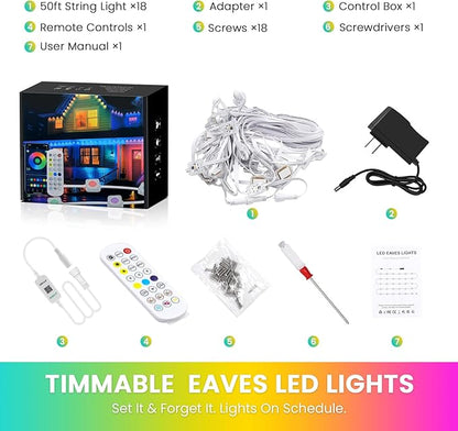 Permanent Lights for Outside House, 50 FT RGB Women's Day Outdoor Lights, App, Bluetooth Music, Ip67, Christmas Permanent Led Outdoor Lighting for Soffit Fence Garage Landscape Patio.