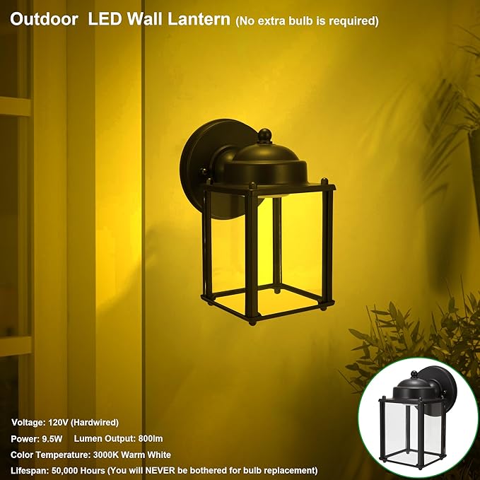 LIT-PaTH Outdoor LED Wall Lantern, Wall Sconce Porch Lighting Fixture, 3000K Warm White, 9.5W 800 Lumen, Aluminum | Lumora
