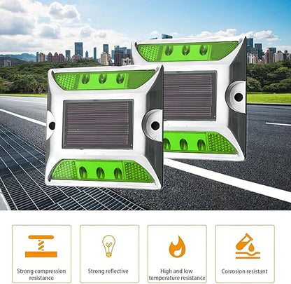 2 Pack LED Solar Outdoor Lights, Waterproof Solar Driveway Lights Pathway Lights Outdoor Lighting Decor for Walkway (Green)