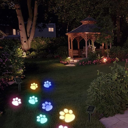4 Solar Dog Animal Paw Print Lights Garden Statue Lantern Led Path 3" Light Lamp for Outdoor Garden Path Landscape Walkway Yard (Colorful)