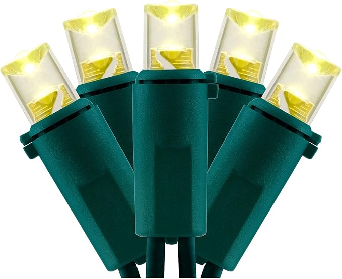 YULETIME 200 Warm White Wide Angle LED Christmas Lights, 66 Feet Green Wire UL Certified 5mm Holiday String Light Set (Warm White)