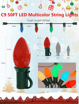 Vintage C9 LED Christmas Lights Outdoor, 50Ft C9 Multicolor Christmas String Lights with 52 Shatterproof LED Bulbs | Lumora