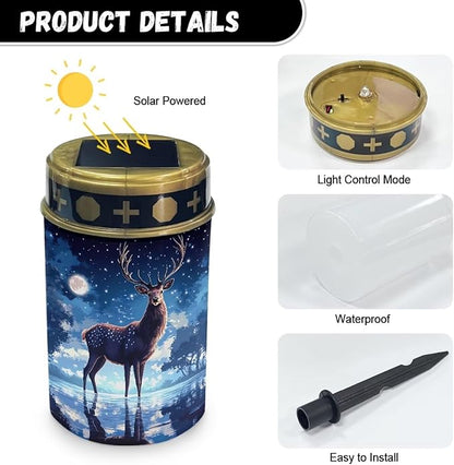 Deer Moon Solar Lights for Cemetery Grave Solar Lights for Cemetery Memorial Stake Solar Lights for Grave Yard Decorations