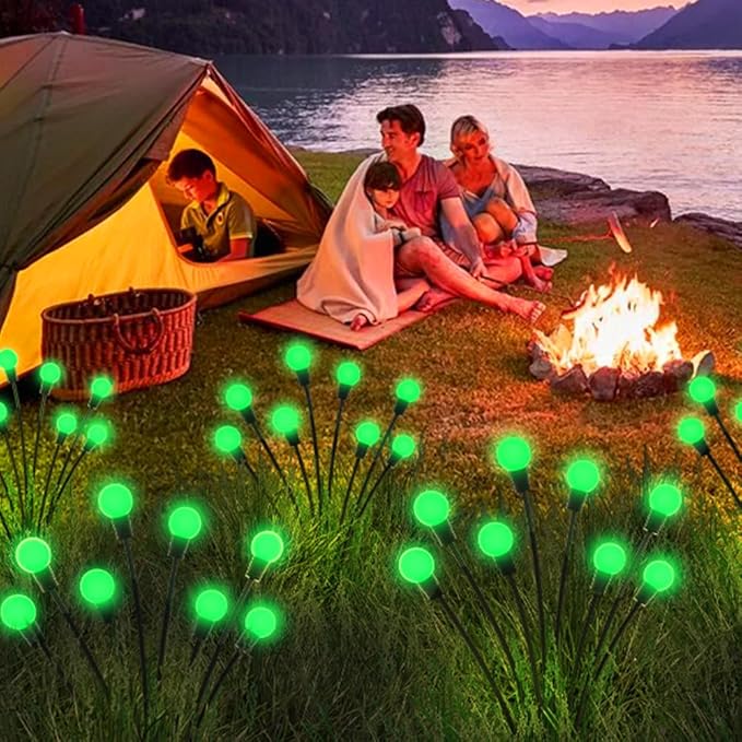 Halloween Decorations Solar Spooky Lights Outdoor - 2PACK 16LED Wind Dance Green Swaying Firefly Lights with Halloween Party Decor, Outdoor Waterproof Solar Garden Lights for Yard Patio Home Decor