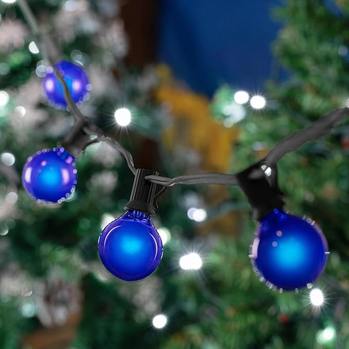 100 Foot G40 Outdoor Patio String Lights with 125 Blue Globe Bulbs – Indoor Outdoor String Lights – Market Bistro | Lumora