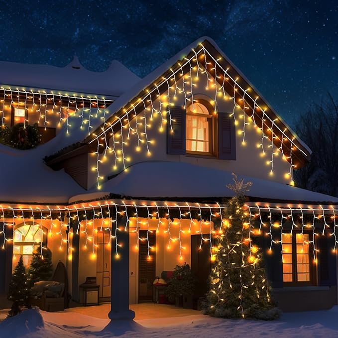 Icicle Lights for Outside 150 10ft 27 Drops Icicle Christmas Lights Outdoor Warm White Incandescent String Lights Indoor and Outdoor UL Listed for Patio Garden Wedding Bedroom (Mini Bulb)