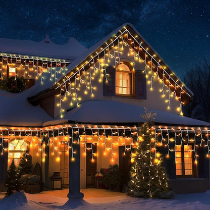 Icicle Lights for Outside 150 10ft 27 Drops Icicle Christmas Lights Outdoor Warm White Incandescent String Lights Indoor and Outdoor UL Listed for Patio Garden Wedding Bedroom (Mini Bulb)