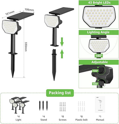 Lepro Solar Decorative Spot Lights 4 Pack, Warm White Accent Lights for Garden Ambiance, IP65 Waterproof Adjustable Landscape Lighting to Highlight Statues, Plants, Pathways & Yard Decor