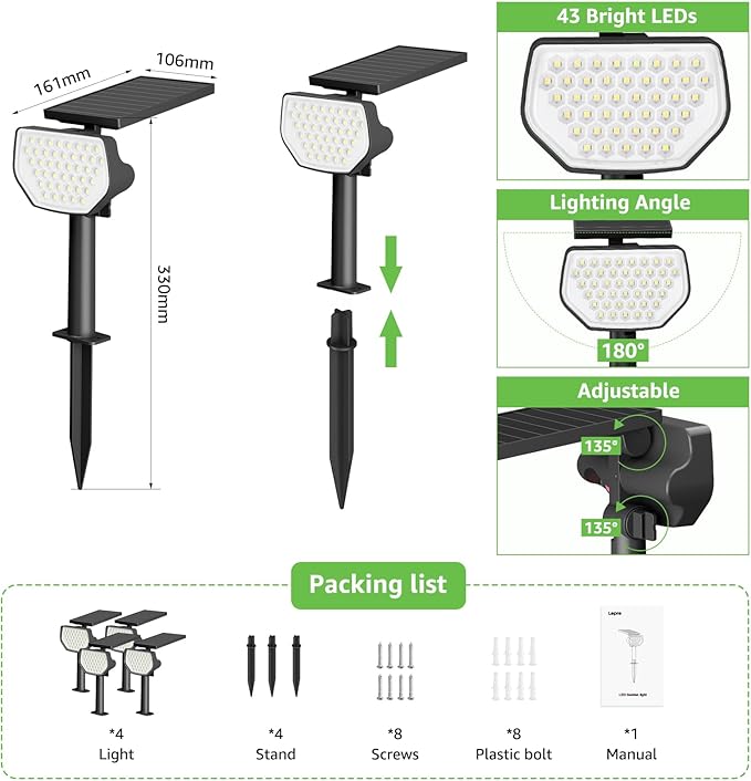Lepro Solar Decorative Spot Lights 4 Pack, Cool White Modern Accent Lights for - Outdoor Security Flood Light | Lumora