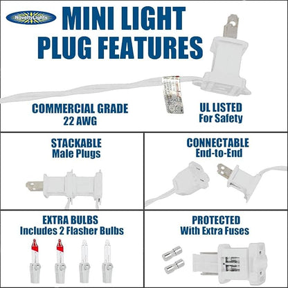 Novelty Lights 50 Feet 100 Bulb Incandescent Mini Light String, Green with 6-Inch Spacing on White Wire, UL Listed Commercial Grade Indoor/Outdoor Mini Lights, Connectable End-to-End