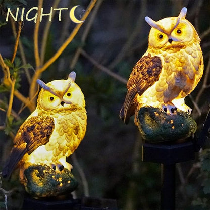 Garden Solar LED Lights - Resin Owl Figure Outdoor Decor, Waterproof Owl Garden Stake Lights for Yard, Pathway, Outside Patio, Lawn Decor (2PCS Brown)