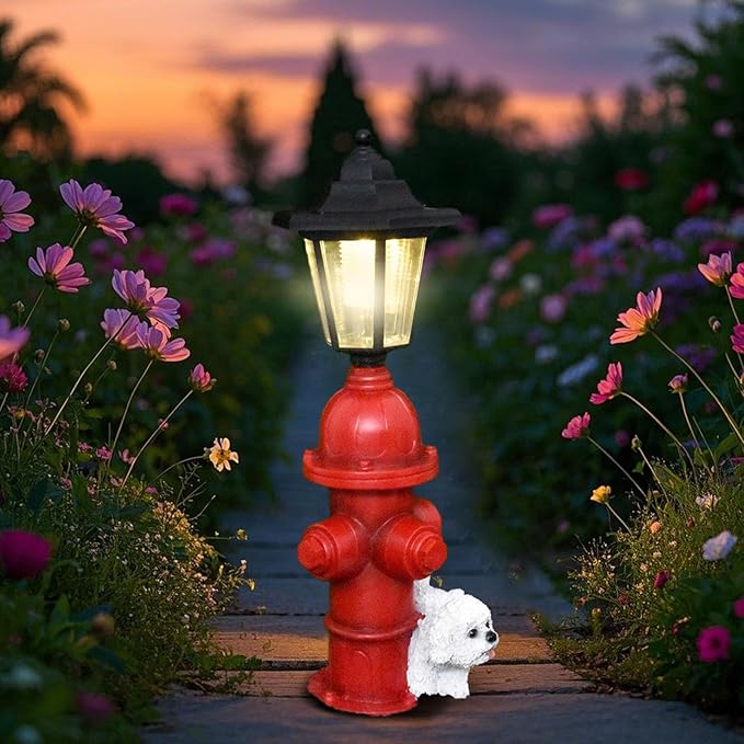 Dog Fire Hydrant Solar Decorative Light, Solar Light Outdoor, Garden Statue Solar Lights, Solar Lights Outdoor Waterproof Pathway for Dog Party Garden Lawn Outdoor Decorations (Red)