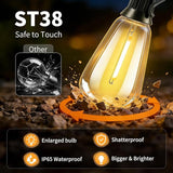 Solar Lights Outdoor Waterproof: ST38 50FT 15M Shatterproof Bulbs Patio Lights - Solar Powered & USB Charging | Lumora