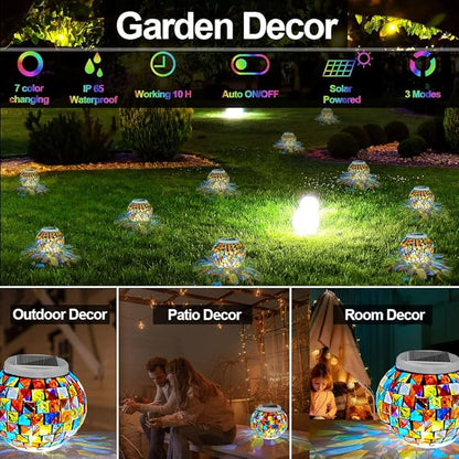 Aukora Color Changing Solar Powered Glass Ball Garden Lights, Table Lamps Waterproof Night Light for Patio, Party, Yard, Room, Bar, Wine Cabinet, Outdoor/Indoor Decorations, Ideal Gift(Mosaic Glass)