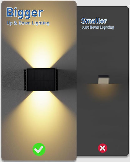 CORESLUX Solar Fence Lights Outdoor, Up and Down Outdoor Wall Lights, IP65 Waterproof Solar Fence Lights, Warm Outdoor Solar Lights for Backyard/Railing/Wall/Step/Patio, 6PCS