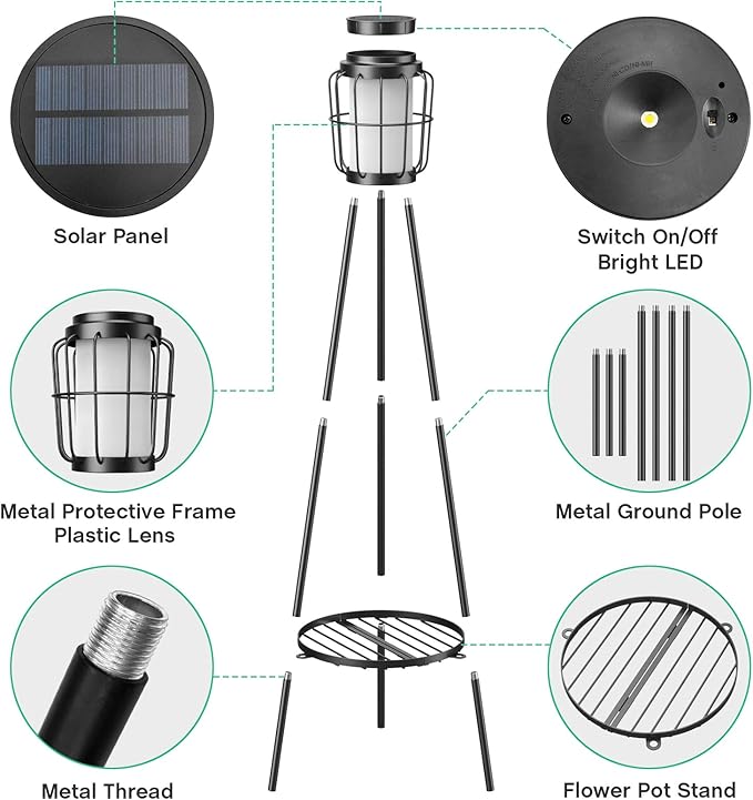 MXwcy 2 Pack Solar Lights Outdoor with Plant Stands - Solar Floor Lamp & Street Lights with Metal Tripod - Patio | Lumora