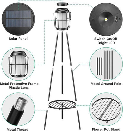 MXwcy 2 Pack Solar Lights Outdoor with Plant Stands - Solar Floor Lamp & Street Lights with Metal Tripod - Patio Decor for Garden, Yard, Pathway, Driveway, Porch