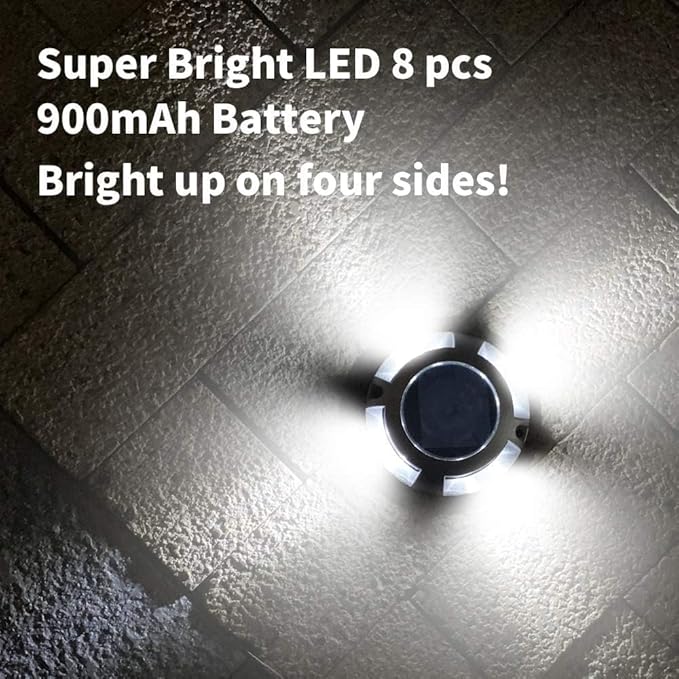 Solar Road Path Deck Dock Warning Lights with 8 Bright White LED, ON, Off, Flash and Constant On Functions - 4 Pack