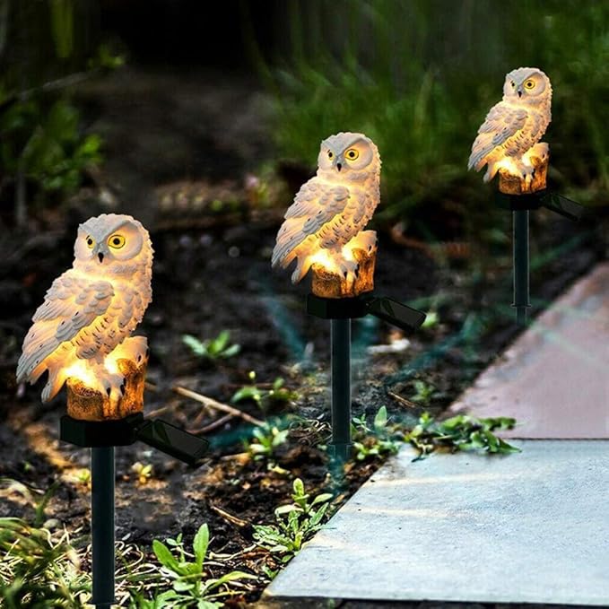 2-Pack Solar White Owl Outdoor Garden Light Garden Solar Lights Outdoor Decorative Resin Owl Solar LED Lights with | Lumora