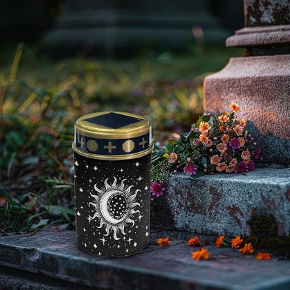 Cemetery Solar Lights for Grave Outdoor Waterproof Moon Star and Sun Solar Garden Stake Lights Black LED Lantern Angle Solar Lights Cemetery Solar Lights Yard Patio Driveway Stoplights