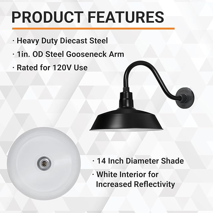 14in. Satin Black Outdoor Gooseneck Barn Light Fixture With 14.5 in. Long Extension Arm - Wall Sconce Farmhouse | Lumora