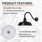 14in. Satin Black Outdoor Gooseneck Barn Light Fixture With 14.5 in. Long Extension Arm - Wall Sconce Farmhouse | Lumora